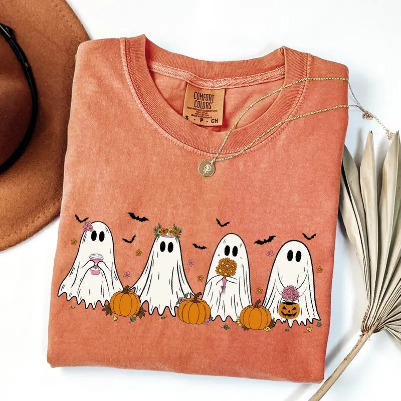 Comfort Colors Cute Ghost Shirt Floral Ghost Shirt Halloween Ghost Shirt Spooky Season Halloween Shirt Halloween Party Shirt T-Shirts, Hoodie, Sweatshirt - T-Shirt, Sweatshirt, Hoodie