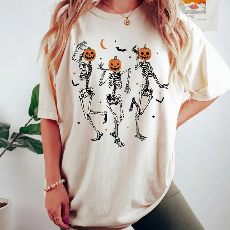 Comfort Colors Dancing Skeleton Pumpkin Shirt Retro Halloween Shirt Halloween Shirt Cute Fall Shirt Spooky Season Pumpkin Face T-Shirts, Hoodie, Sweatshirt - T-Shirt, Sweatshirt, Hoodie
