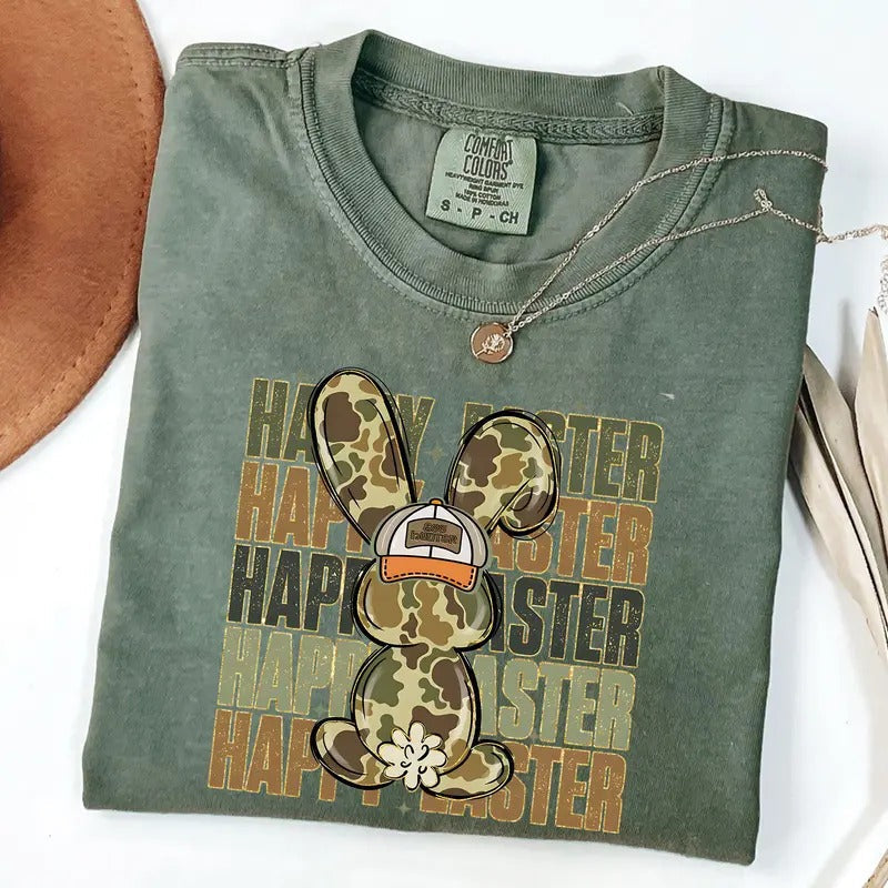 Comfort Colors Egg Hunter Bunny Shirt Camo Bunny Shirt Happy Easter T-Shirts, Hoodie, Sweatshirt - T-Shirt, Sweatshirt, Hoodie