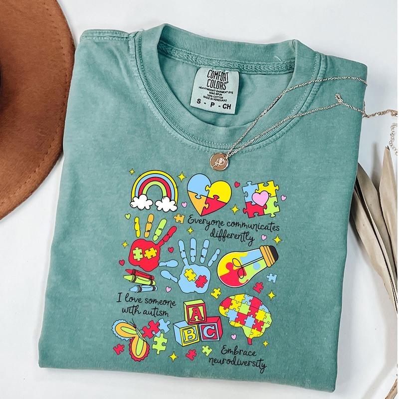 Comfort Colors Everyone Communicates Differently Shirt Speech Pathologist Shirt T-Shirts, Hoodie, Sweatshirt - T-Shirt, Sweatshirt, Hoodie