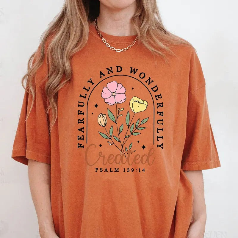 Comfort Colors Fearfully Wonderfully Shirt Christian Floral Shirt Retro Christian Shirt Bible Verse Shirt Wildflower Jesus Shirt T-Shirts, Hoodie, Sweatshirt - T-Shirt, Sweatshirt, Hoodie