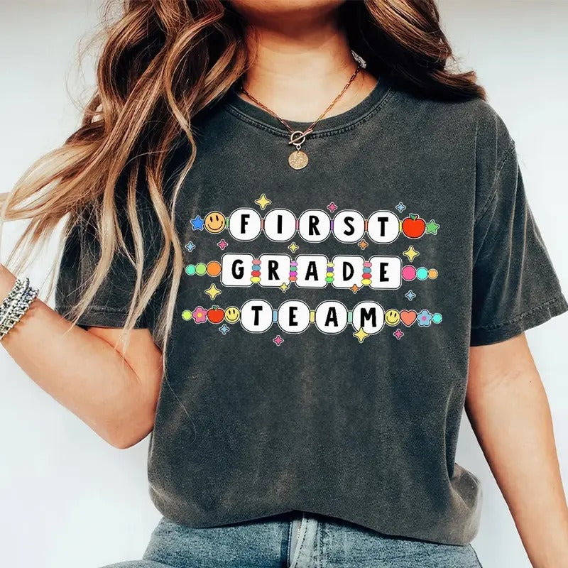 Comfort Colors First Grade Teacher Shirt First Grade Team Shirt Cute Teacher Back School Shirt T-Shirts, Hoodie, Sweatshirt - T-Shirt, Sweatshirt, Hoodie