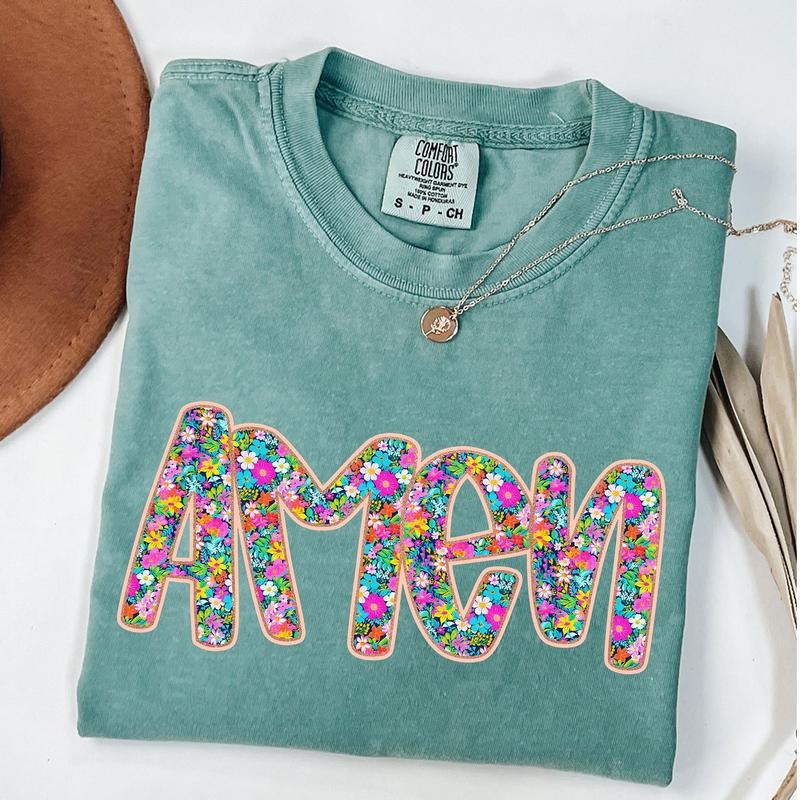 Comfort Colors Floral Amen Shirt Retro Amen Christian Shirt Bible Verse T-Shirts, Hoodie, Sweatshirt - T-Shirt, Sweatshirt, Hoodie