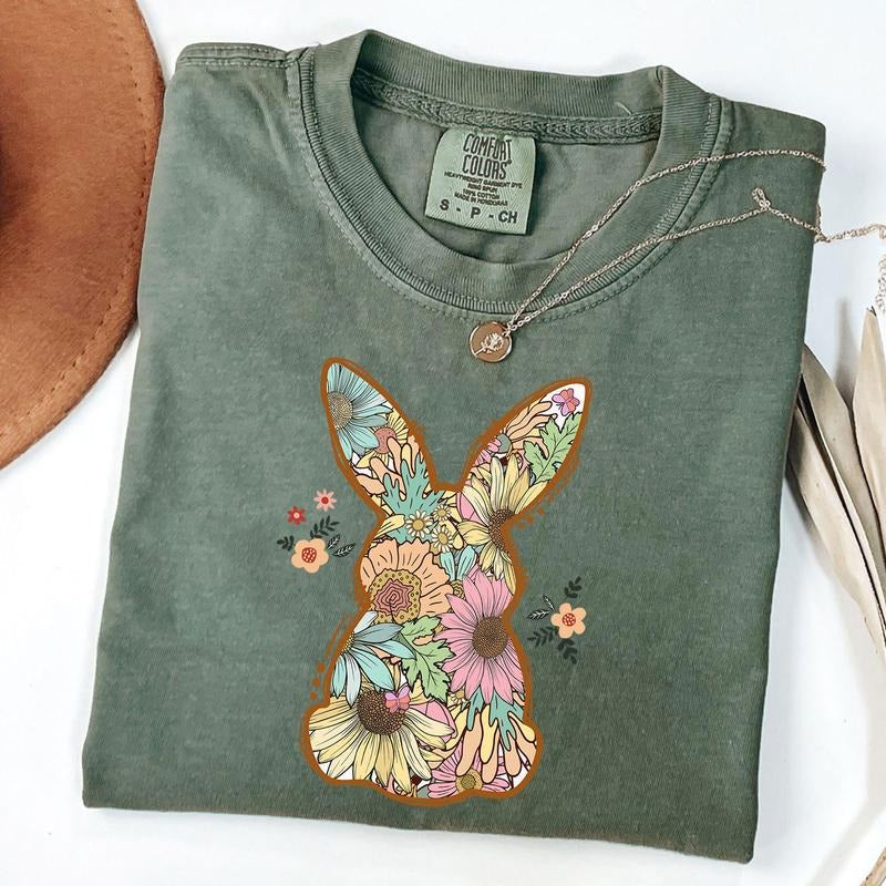 Comfort Colors Floral Bunny Shirt Bunny Spring Floral Bunny Retro Easter Her T-Shirts, Hoodie, Sweatshirt - T-Shirt, Sweatshirt, Hoodie