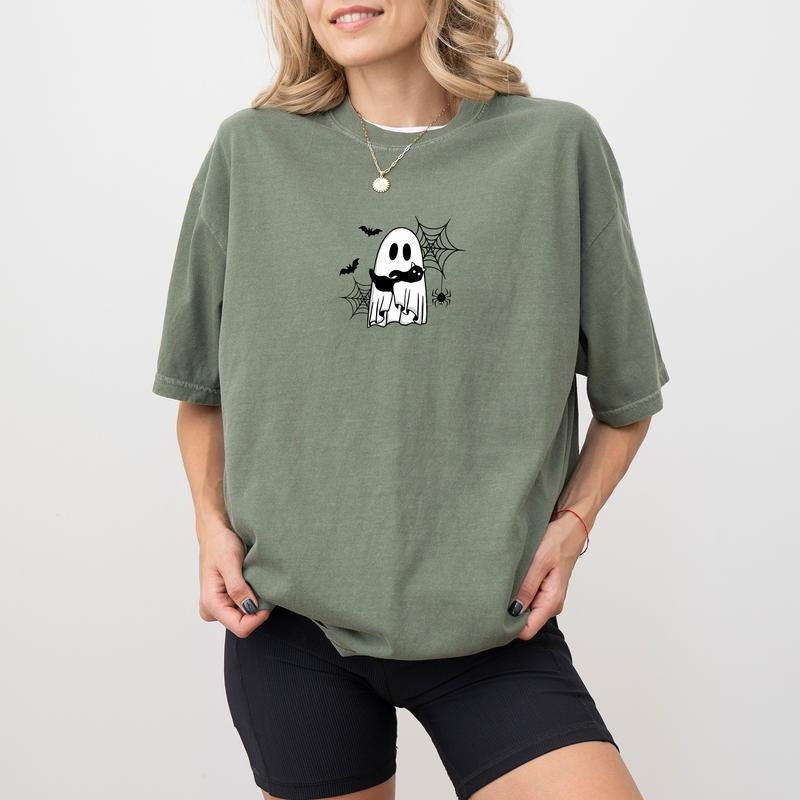 Comfort Colors Ghost Black Cats Halloween Shirt Ghost Cat Halloween Printed Black Cat Unhinged Shirt Spooky Season Black Cat Month Funny Top Womenswear Cotton Fabric Relaxed Fit Chic T-Shirts, Hoodie, Sweatshirt - T-Shirt, Sweatshirt, Hoodie