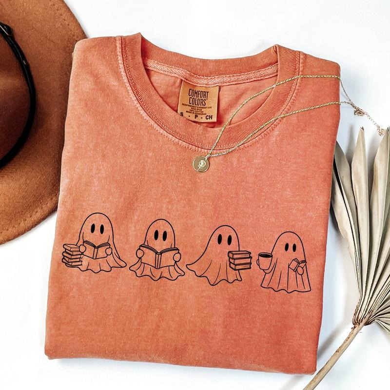 Comfort Colors Ghosts Reading Books Shirt Books Lover Ghost Cute Little Ghost Shirt Spooky Season Shirt Fall T-Shirts, Hoodie, Sweatshirt - T-Shirt, Sweatshirt, Hoodie