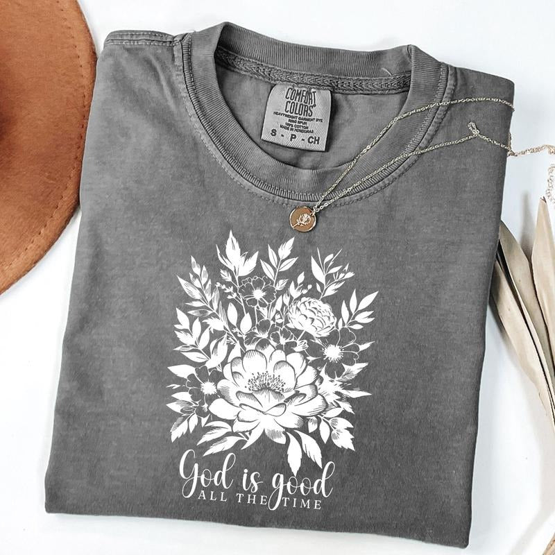Comfort Colors God Is Good All Time Shirt Boho Christian Shirt Floral Bible Verse Shirt Faith Based Jesus T-Shirts, Hoodie, Sweatshirt - T-Shirt, Sweatshirt, Hoodie