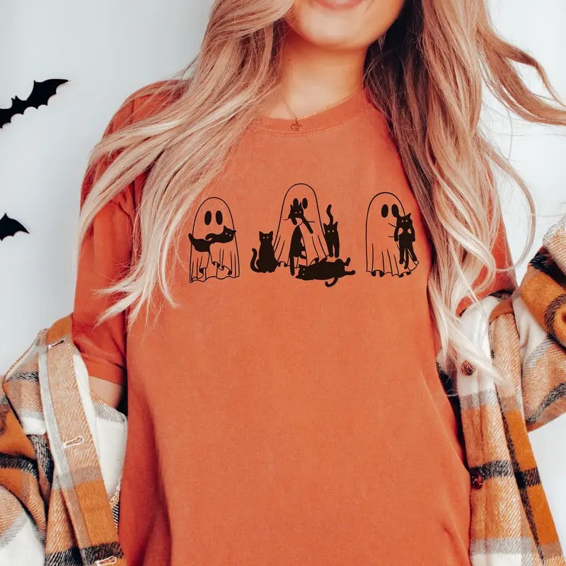 Comfort Colors Halloween Ghost Cat Shirt Ghost Black Cat Shirt Funny Ghost Cat Shirt Spooky Season Shirt T-Shirts, Hoodie, Sweatshirt - T-Shirt, Sweatshirt, Hoodie
