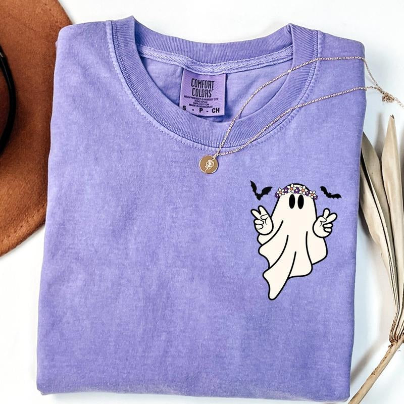Comfort Colors Hippie Ghost Shirt Cute Ghost Halloween Shirt Spooky Season Shirt Halloween Cute Fall Shirt T-Shirts, Hoodie, Sweatshirt - T-Shirt, Sweatshirt, Hoodie