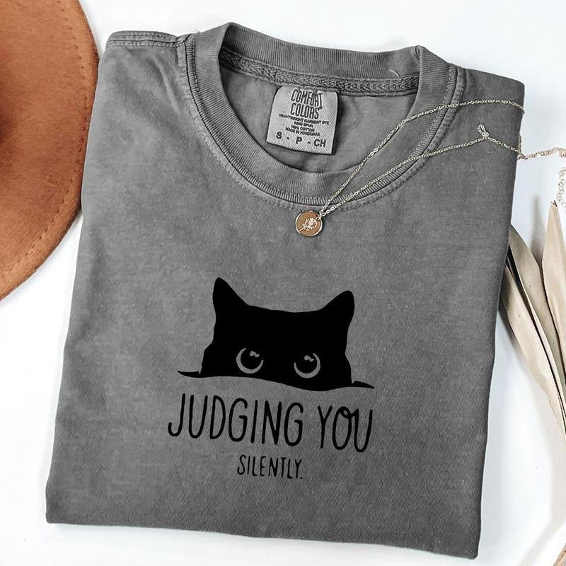 Comfort Colors Judging You Silently Shirt Funny Cat Shirt Sarcastic Cat Shirt Cat Mom Shirt Animal Lover T-Shirts, Hoodie, Sweatshirt - T-Shirt, Sweatshirt, Hoodie