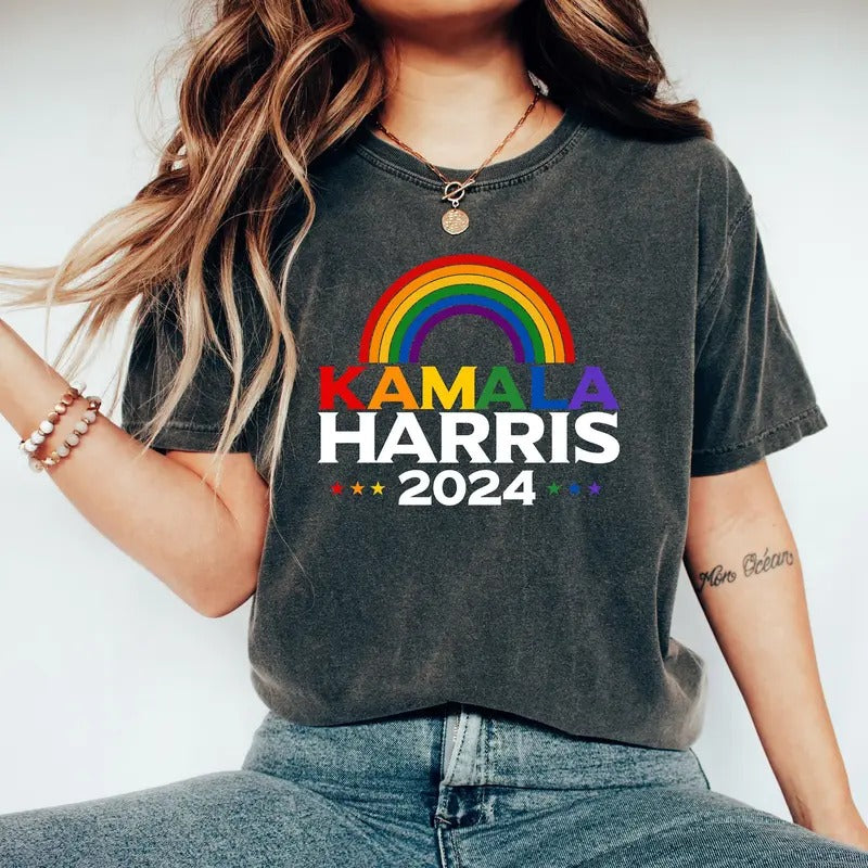 Comfort Colors Kamala Harris 2024 Shirt Rainbow Flag Gay Pride Shirt LGBT Democrat Shirt 2024 Election Shirt Democrats Shirt Kamala Harris Politics Shirt T-Shirts, Hoodie, Sweatshirt - T-Shirt, Sweatshirt, Hoodie