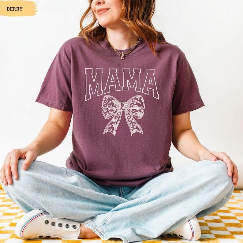 Comfort Colors Mama Bow Shirt Mom Shirt Retro Mama Shirt Mom Mama Shirt Coquette Bow Mama T-Shirts, Hoodie, Sweatshirt - T-Shirt, Sweatshirt, Hoodie