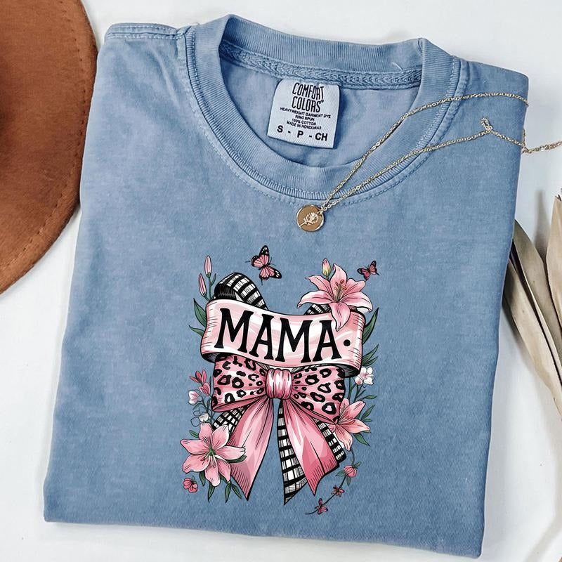 Comfort Colors Mama Leopard Coquette Bow Shirt Pink Leopard Mama Floral Mama T-Shirts, Hoodie, Sweatshirt - T-Shirt, Sweatshirt, Hoodie