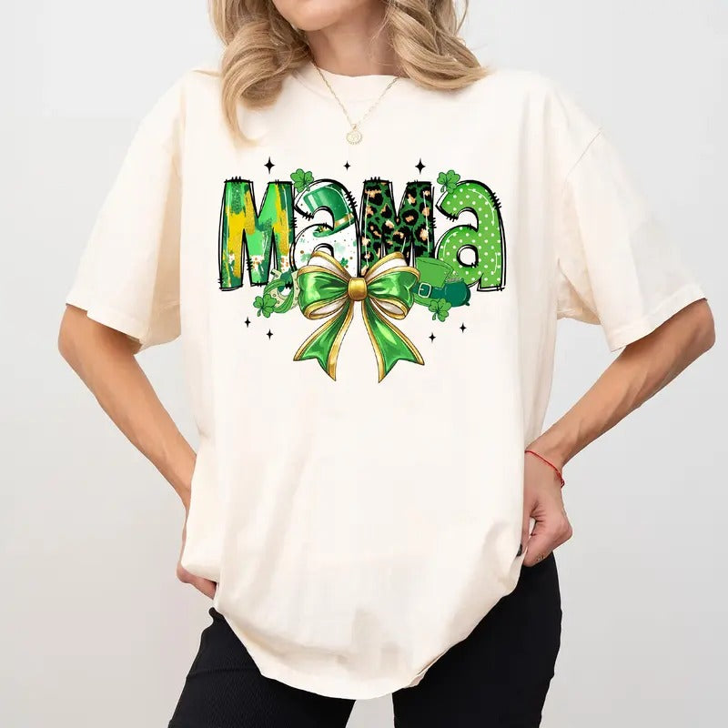 Comfort Colors Mama Patrick'S Day Shirt St Patrick'S Day Mom Mama Coquette Shirt New Mom T-Shirts, Hoodie, Sweatshirt - T-Shirt, Sweatshirt, Hoodie