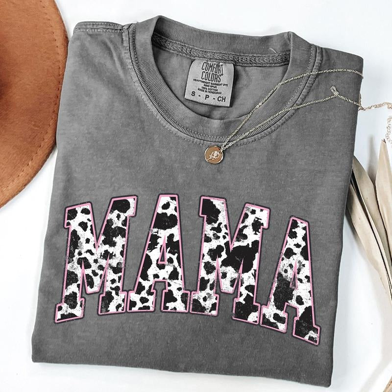 Comfort Colors Mama Pink Cow Western Western Mama Shirt Retro Mama Varsity Shirt Cow Print T-Shirts, Hoodie, Sweatshirt - T-Shirt, Sweatshirt, Hoodie