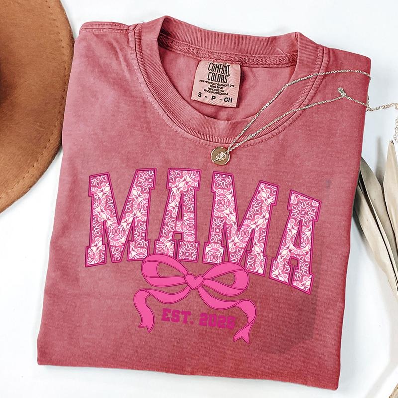 Comfort Colors Mama Pink Floral Shirt Mama Varsity Shirt Pink Mama Est 2025 Coquette Mom T-Shirts, Hoodie, Sweatshirt - T-Shirt, Sweatshirt, Hoodie