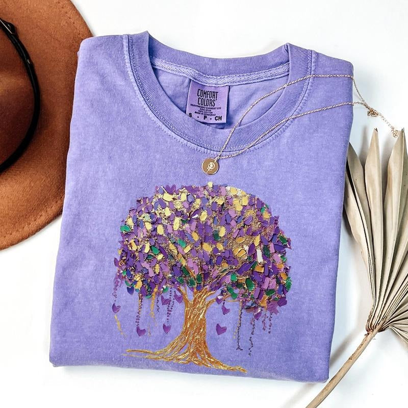 Comfort Colors Mardi Gras Tree Shirt Mardi Gras Bead Shirt Watercolor Mardi Gras Tree Shirt Cotton T-Shirts, Hoodie, Sweatshirt - T-Shirt, Sweatshirt, Hoodie