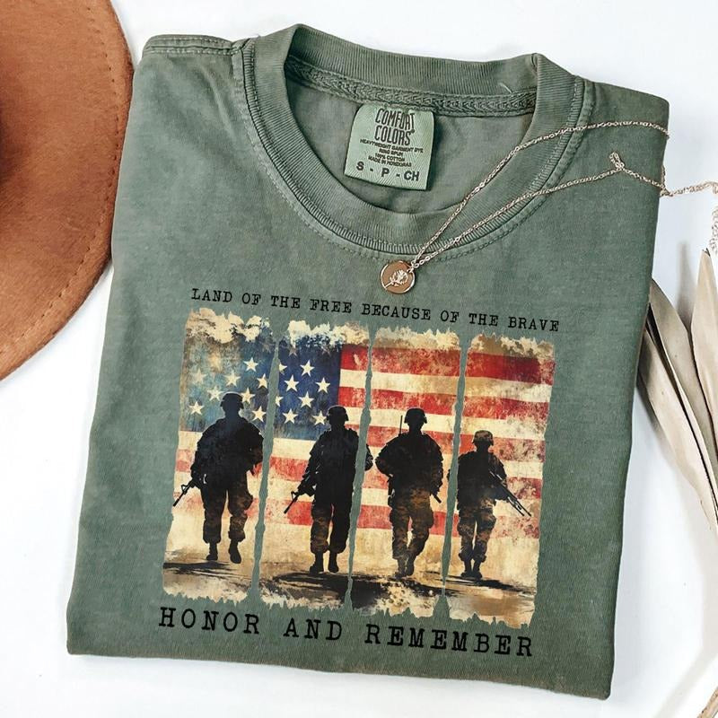 Comfort Colors Memorial Day Shirt Land Brave Patriotic American Flag Shirt T-Shirts, Hoodie, Sweatshirt - T-Shirt, Sweatshirt, Hoodie