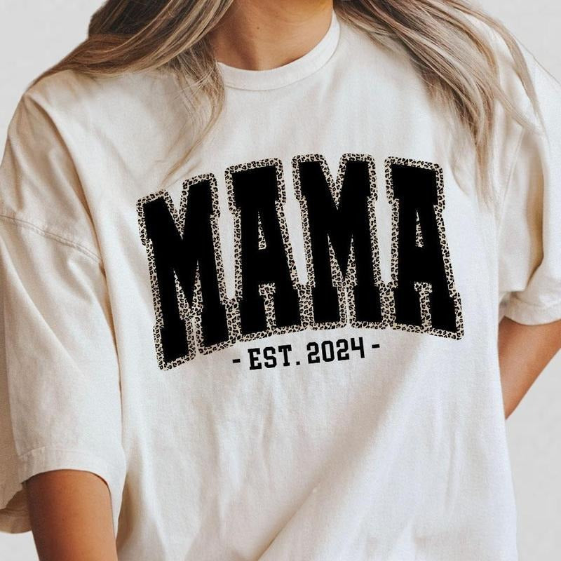 Comfort Colors Shirt Leopard Mama Est Shirt Mama Mom Life Best Mom Her Mom New Mom Daughter Son Top Breathable Casual T-Shirts, Hoodie, Sweatshirt - T-Shirt, Sweatshirt, Hoodie