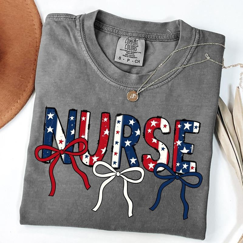 Comfort Colors Patriotic Coquette Nurse Shirt America Nurse Shirt 4th July Shirt Memorial Day T-Shirts, Hoodie, Sweatshirt - T-Shirt, Sweatshirt, Hoodie