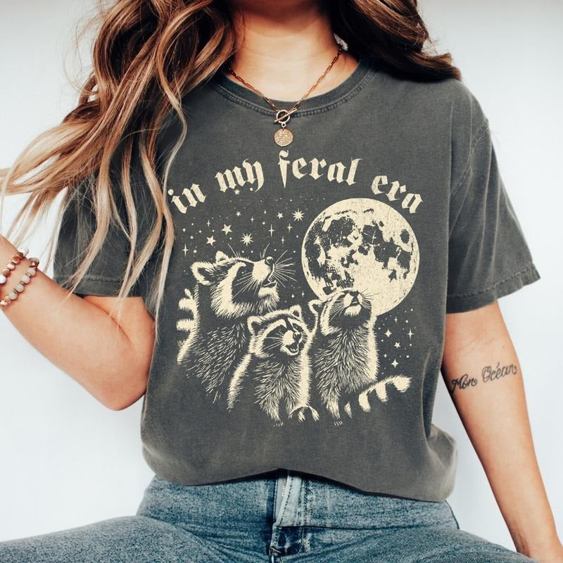 Comfort Colors Raccoon My Feral Era Raccoons Howling Moon Funny T-Shirts, Hoodie, Sweatshirt - T-Shirt, Sweatshirt, Hoodie