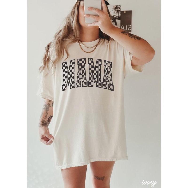 Comfort Colors Retro Checkered Mama Shirt Daughter Mom Mama Her Baby Shower T-Shirts, Hoodie, Sweatshirt - T-Shirt, Sweatshirt, Hoodie