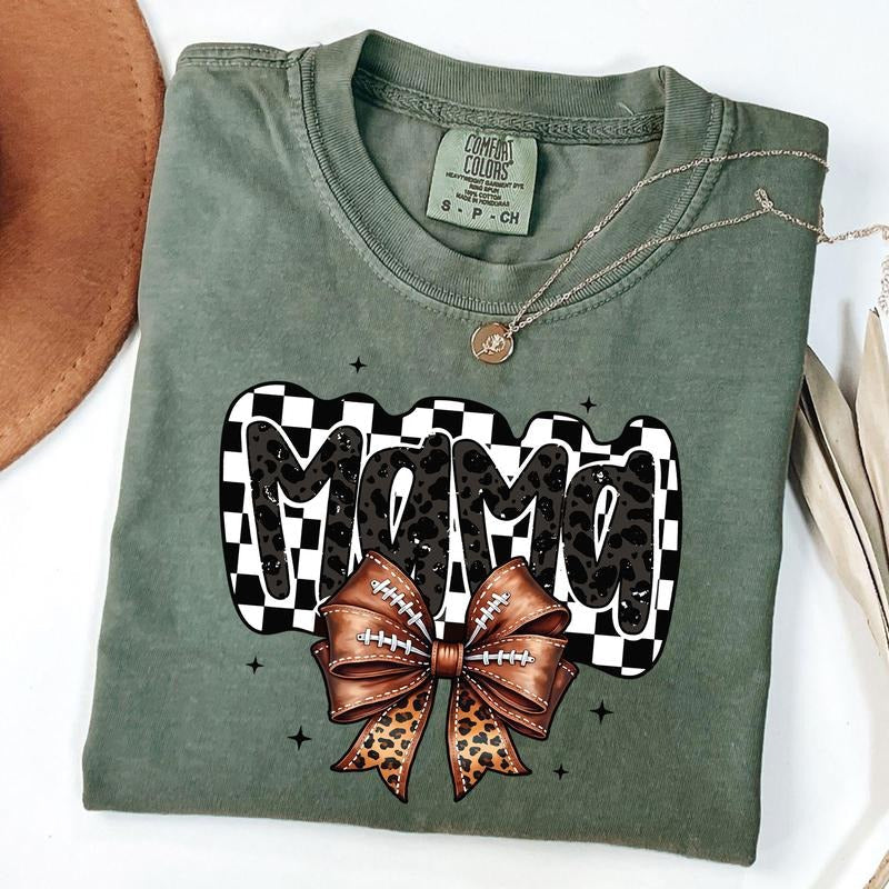Comfort Colors Retro Football Mama Shirt Football Coquette Shirt Game Day Football Bow Checkered Mama T-Shirts, Hoodie, Sweatshirt - T-Shirt, Sweatshirt, Hoodie