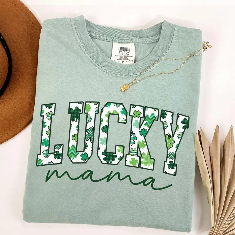Comfort Colors St. Patrick'S Day Lucky Mama Shirt Mom St. Patty'S Day Green Shamrock Irish Her T-Shirts, Hoodie, Sweatshirt - T-Shirt, Sweatshirt, Hoodie