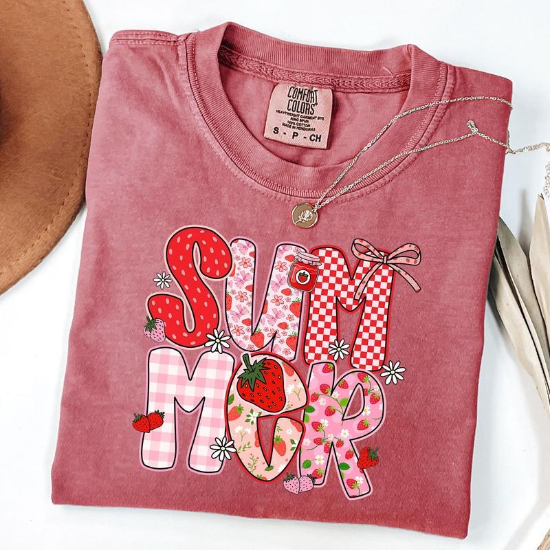 Comfort Colors Summer Strawberry Shirt Summer Checkered Coquette Summer Shirt T-Shirts, Hoodie, Sweatshirt - T-Shirt, Sweatshirt, Hoodie