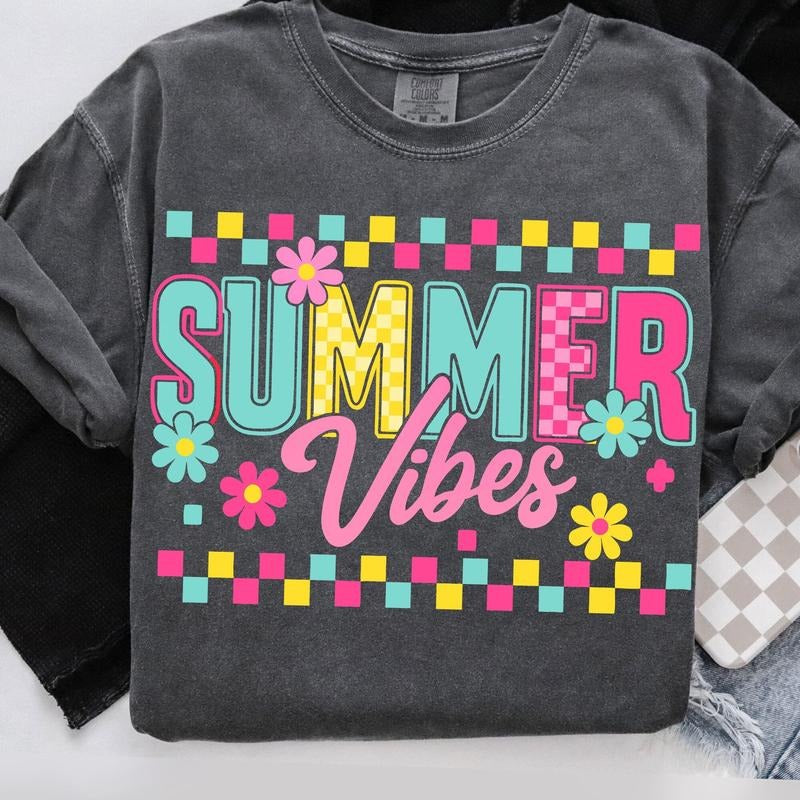 Comfort Colors Summer Beach Hello Summer Shirt Summer Checkered Shirt Retro Floral Beach T-Shirts, Hoodie, Sweatshirt - T-Shirt, Sweatshirt, Hoodie