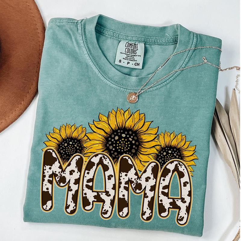 Comfort Colors Sunflower Mama Cowhide Mama Shirt Western Mama Western Mom T-Shirts, Hoodie, Sweatshirt - T-Shirt, Sweatshirt, Hoodie