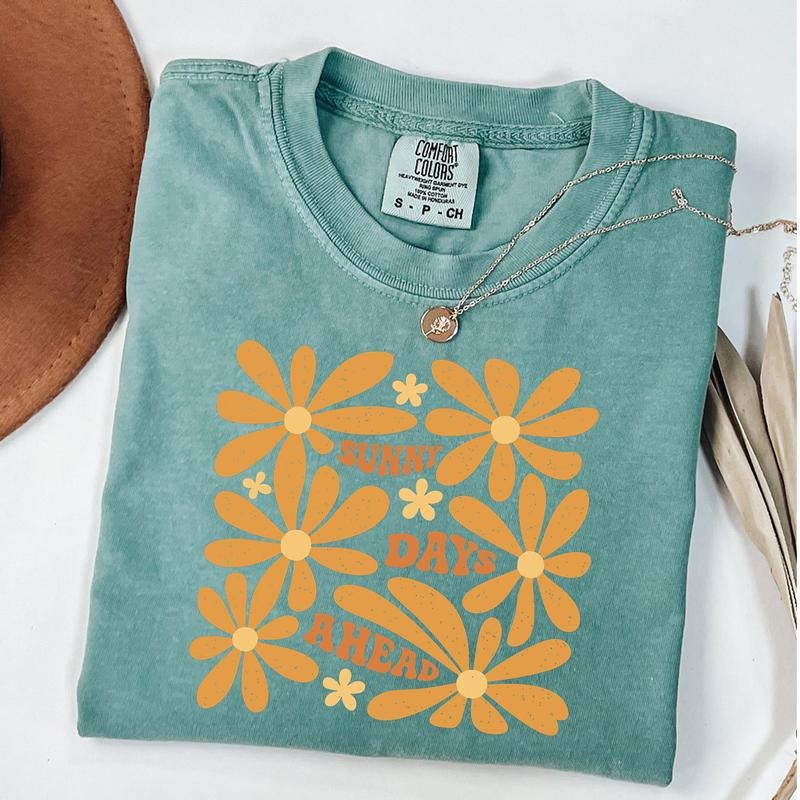 Comfort Colors Sunny Days Ahead Shirt Boho Summer Abstract Floral Mental Health Shirt T-Shirts, Hoodie, Sweatshirt - T-Shirt, Sweatshirt, Hoodie
