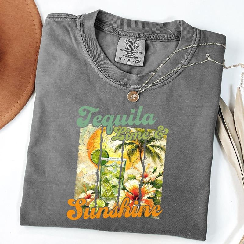Comfort Colors Tequila Lime Sunshine Retro Beach Shirt Summer T-Shirts, Hoodie, Sweatshirt - T-Shirt, Sweatshirt, Hoodie