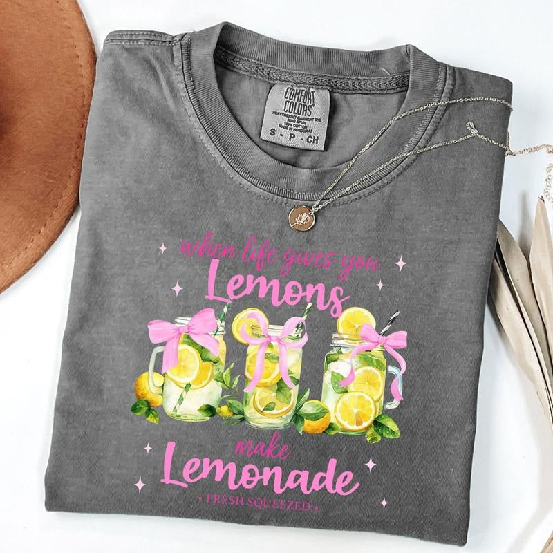 Comfort Colors When Life Gives You Lemons Make Lemonade Retro Fancy Lemon Shirt Coquette Bow Summer Bow Summer Shirt T-Shirts, Hoodie, Sweatshirt - T-Shirt, Sweatshirt, Hoodie