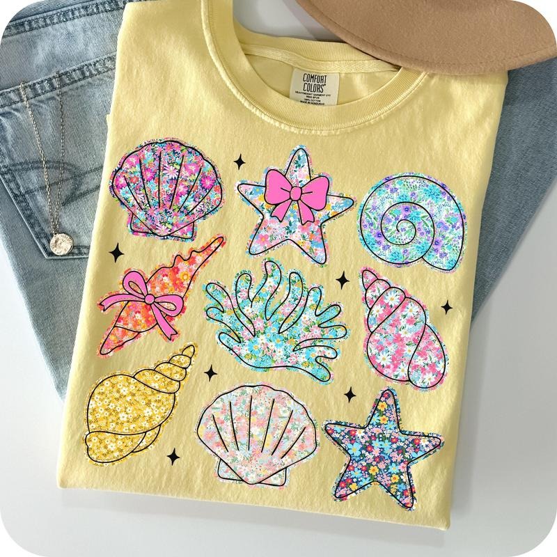 Comfort Colors Wildflower Seashell Clam Summer Summer Beach Summer Vacation T-Shirts, Hoodie, Sweatshirt - T-Shirt, Sweatshirt, Hoodie