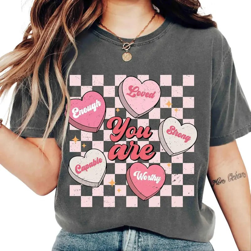 Comfort Colors You Are Enough Valentine Shirt Retro Checkered Valentine Self Love Valentine Shirt Valentines Heart T-Shirts, Hoodie, Sweatshirt - T-Shirt, Sweatshirt, Hoodie
