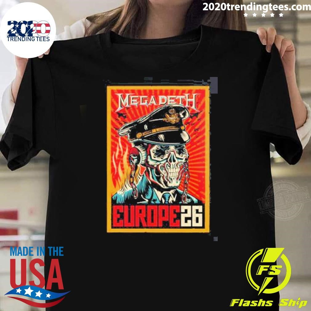 Commander Vic Over Europe Megadeth Europe 2026 Tour Shirt Unisex T-shirt, Sweatshirt, Hoodie, Long Sleeve Tee - T-Shirt, Sweatshirt, Hoodie