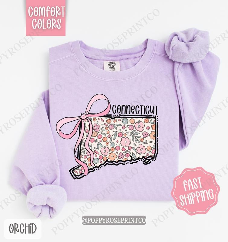 Connecticut Floral Comfort Colors Connecticut Cute Bow Connecticut T-Shirts, Hoodie, Sweatshirt - T-Shirt, Sweatshirt, Hoodie