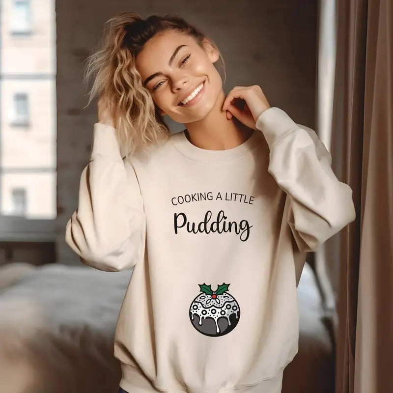 Cooking Little Pudding Pregnancy Announcement Maternity Jumper Pregnant Xmas Pregnancy Reveal T-Shirts, Hoodie, Sweatshirt - T-Shirt, Sweatshirt, Hoodie