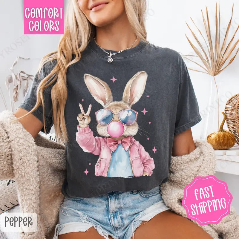 Cool Bunny Shirt Comfort Colors Easter Bunny Her T-Shirts, Hoodie, Sweatshirt - T-Shirt, Sweatshirt, Hoodie