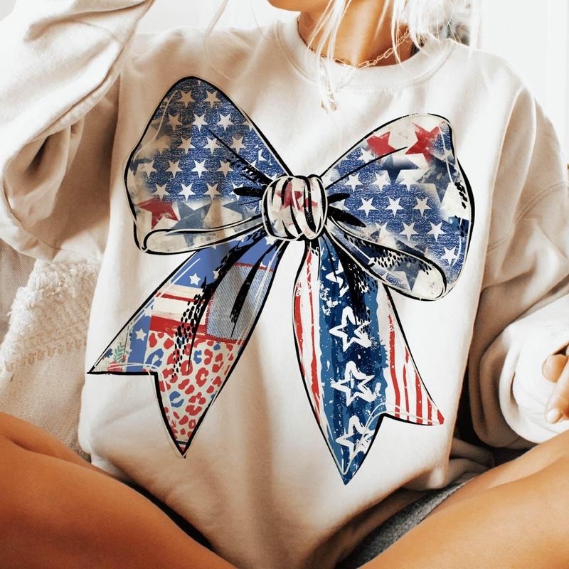 Coquette 4th July Bow Shirt American Flag Patriotic Girl USA 100% Cotton T-Shirts, Hoodie, Sweatshirt - T-Shirt, Sweatshirt, Hoodie