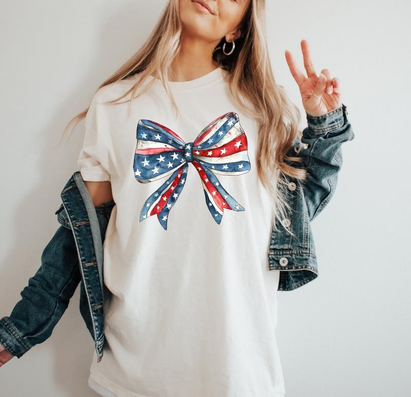 Coquette America Bow Shirt USA Shirt 4th July Shirt Patriotic Memorial Day Shirt American Flag Bow Shirt T-Shirts, Hoodie, Sweatshirt - T-Shirt, Sweatshirt, Hoodie