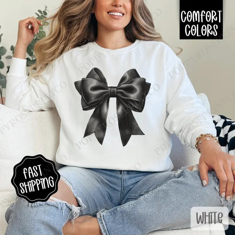 Coquette Black Bow Comfort Colors Cute Bow Coquette Her T-Shirts, Hoodie, Sweatshirt - T-Shirt, Sweatshirt, Hoodie