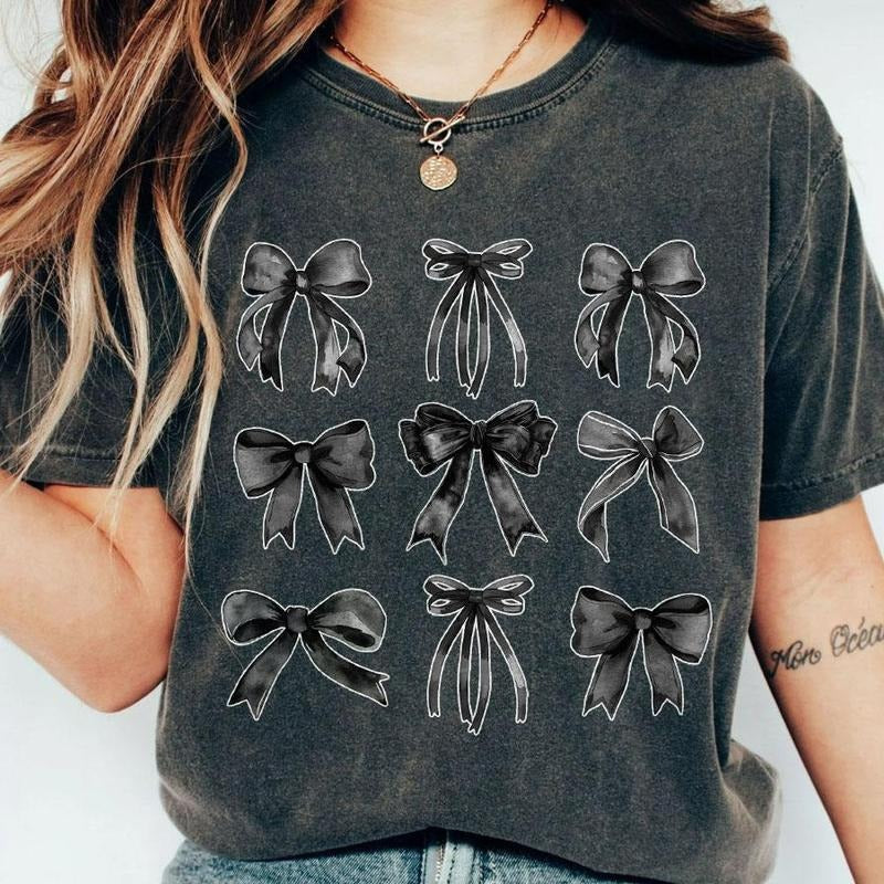 Coquette Black Bow Shirt Black Bows Coquette Shirt Her Mom Coquette Bows Black Bows Vintage Coquette Cute Ribbon Coquette Comfort Casual T-Shirts, Hoodie, Sweatshirt - T-Shirt, Sweatshirt, Hoodie