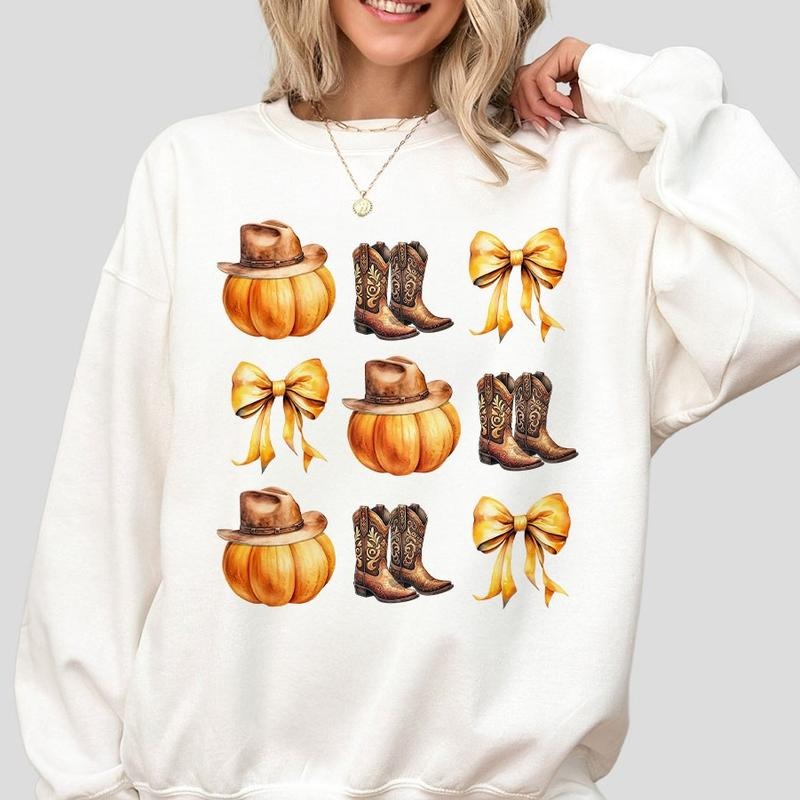 Coquette Bow Fall Shirts Howdy Pumpkin Western Fall Shirts Fall Coquette Bow Shirts Country Fall Fall Cowgirl Fall Tops Vintage Boots Fall Fall T-Shirts, Hoodie, Sweatshirt - T-Shirt, Sweatshirt, Hoodie