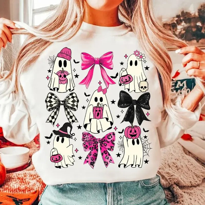 Coquette Bow Halloween Halloween Pumpkin Cute Ghost Spooky Season Social Club Shirt Halloween Mama Shirt Girly Coquette Bow Shirt T-Shirts, Hoodie, Sweatshirt - T-Shirt, Sweatshirt, Hoodie