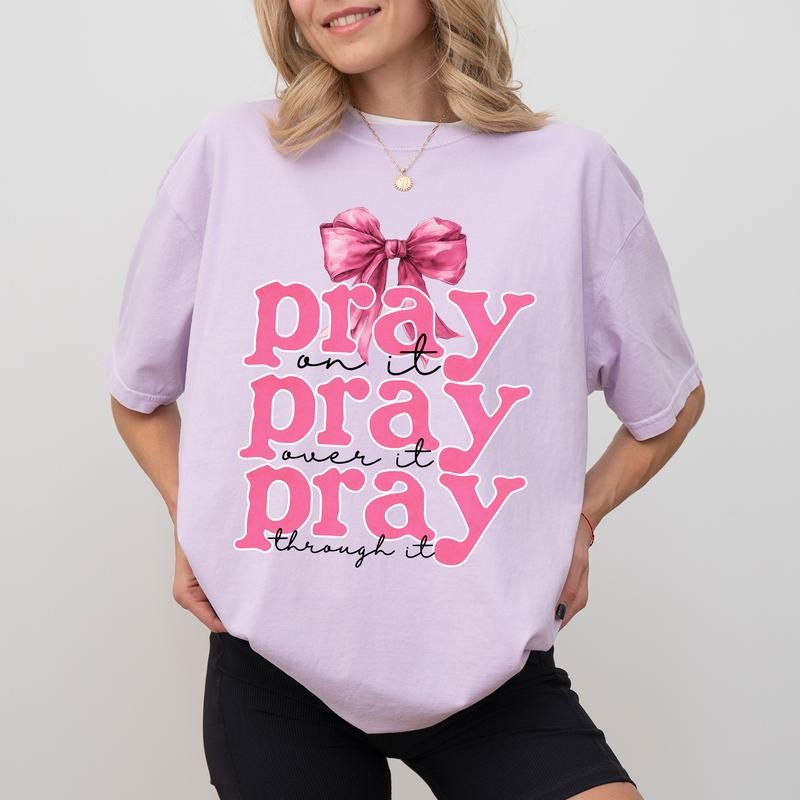 Coquette Bow Pink Pray Religious Bible Verse Christian Faith Based T-Shirts, Hoodie, Sweatshirt - T-Shirt, Sweatshirt, Hoodie