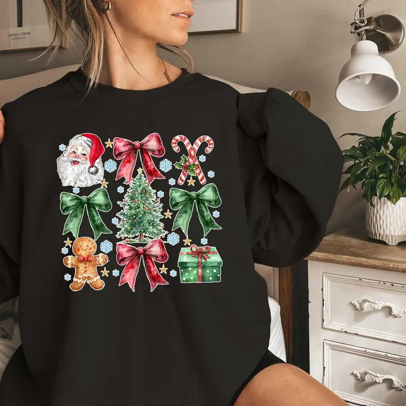 Coquette Bow Santa Shirt Merry Shirt Santa Claus Shirt Santa Shirt Shirts Retro Clothes Season T-Shirts, Hoodie, Sweatshirt - T-Shirt, Sweatshirt, Hoodie