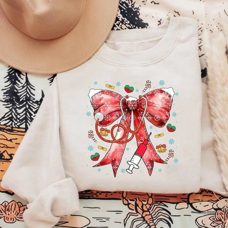 Coquette Bow Stethoscope Nurse Merry Nurse Shirt Nurse Shirt Xmas Nurse Shirt T-Shirts, Hoodie, Sweatshirt - T-Shirt, Sweatshirt, Hoodie