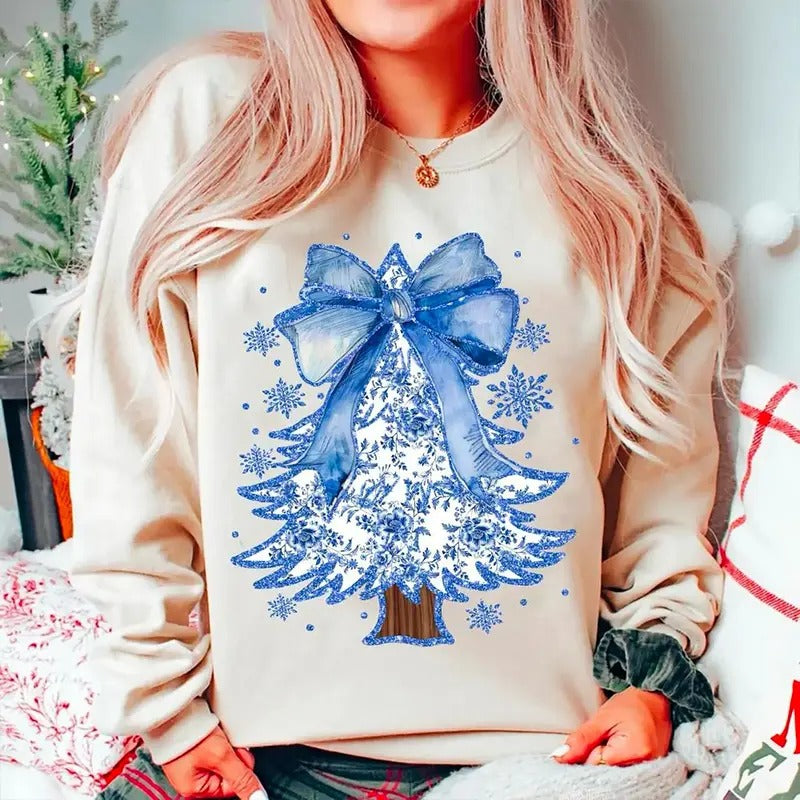 Coquette Chinoiserie Tree Coquette Blue Shirt Toile Blue Floral Bow Shirt Preppy T-Shirts, Hoodie, Sweatshirt - T-Shirt, Sweatshirt, Hoodie